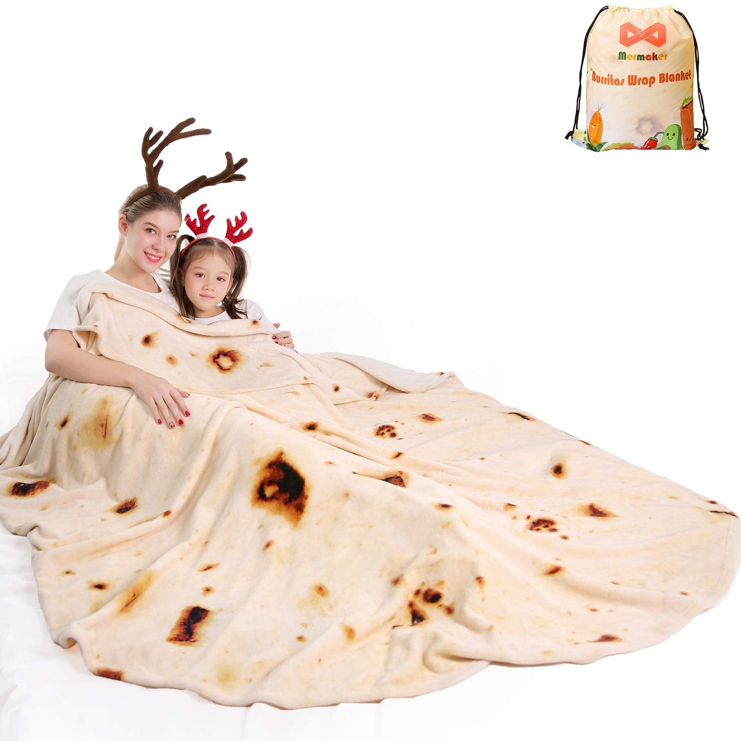 Mermaker Burrito Tortilla Taco Blanket 71 inches for Adult Kids, Realistic Tortilla Throw Blanket Funny Gifts for Women Men Teen Boy Girl, Soft Flannel Food Blanket for Christmas Birthday Gifts-Yellow