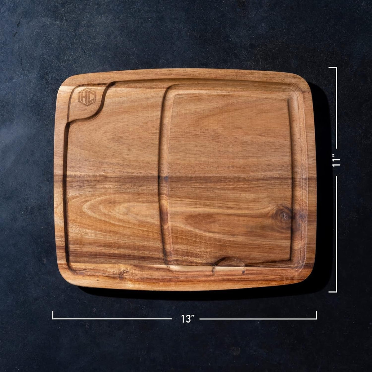 HexClad 4-Piece Bistecca Wooden Steak Plate Set with Juice Channel for Meats, Stackable Design with Straight Edges and Completely Flat Base, Easy to Clean, Lightweight and Durable