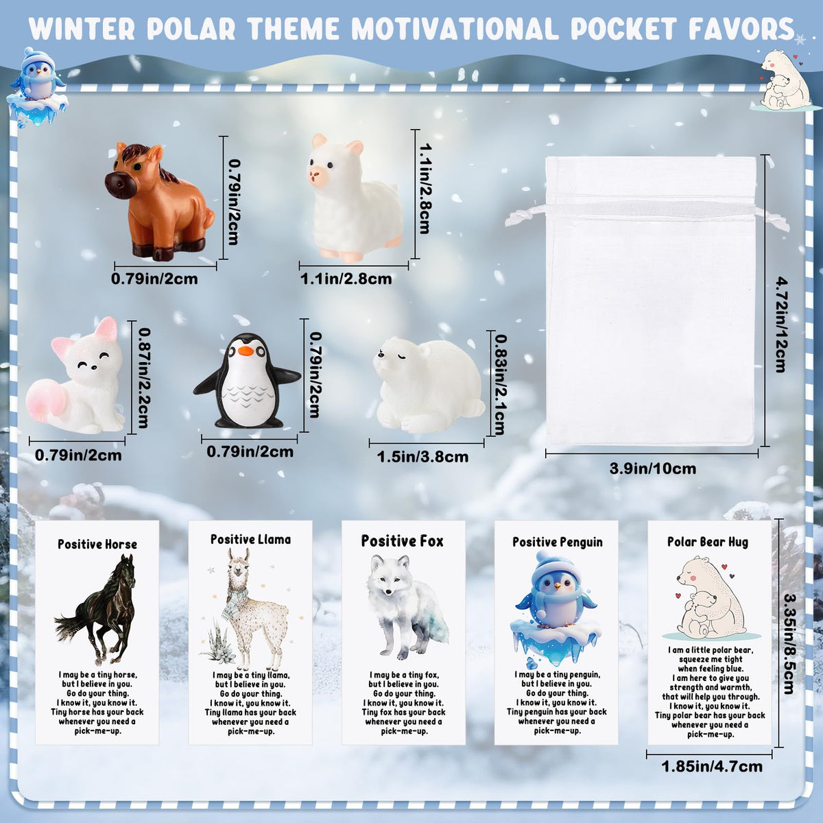 Suzile 50 Set Employee Appreciation Gifts Bulk Mini Polar Animal Figures Thank You Team Gift Pun Inspirational Card for Coworker Funny Resin Penguin Polar Bear Fox Alpaca Pony Office Favor