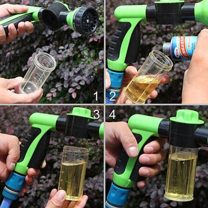 TRIXES Car Cleaning Foam Hose Attachment – Spray Gun Nozzle with Reservoir for Liquid Soap – Jet Wash – Sprinkler Accessory – 8 Watering Modes – Hose Pipe Sprayer with Dispenser