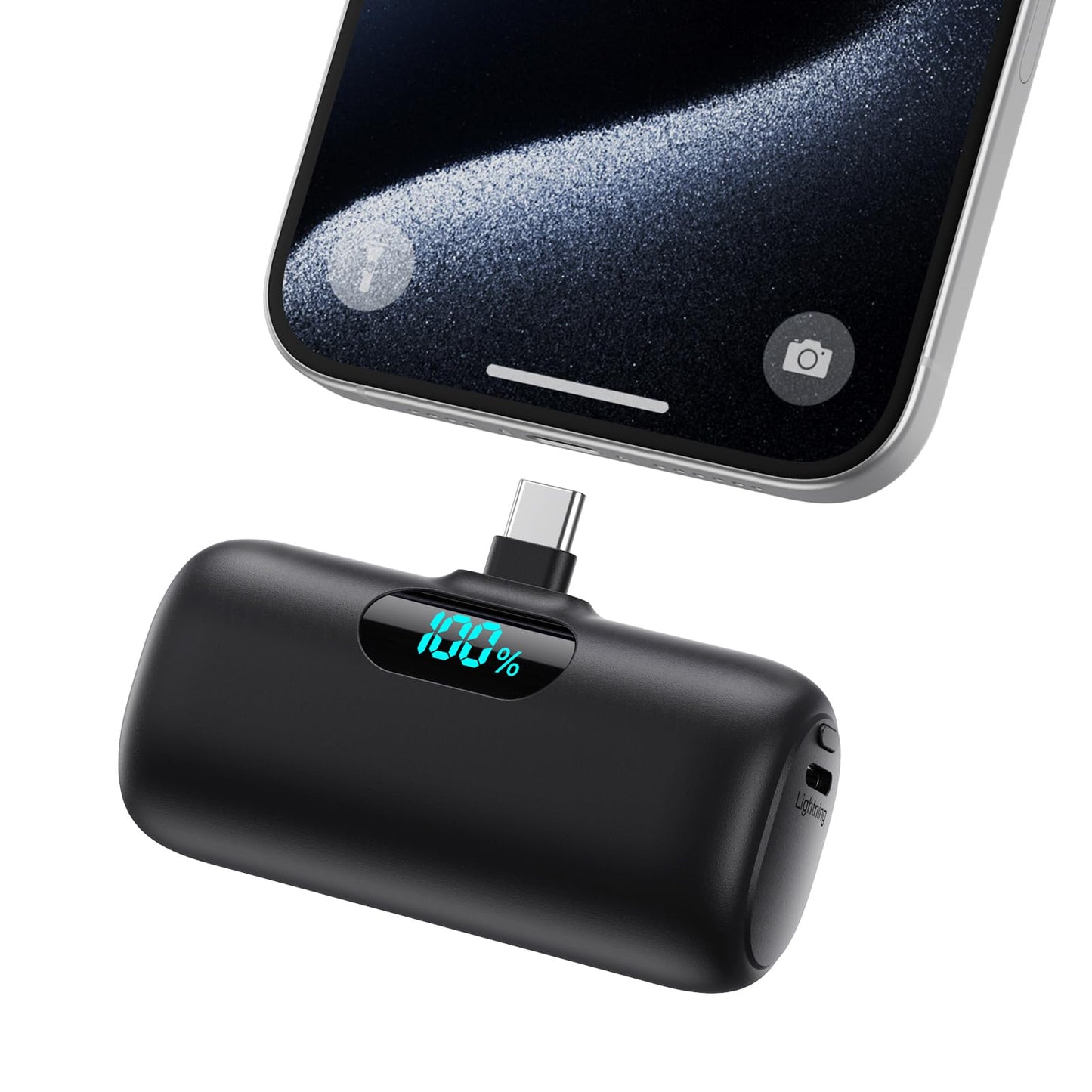 Mini Portable Charger USB C Power Bank,Upgraded 5000mAh PD Fast Charging Battery Pack Built-in USB-C Connector,LCD Display,Compatible with iPhone16,16 Plus,16Pro/Max/15,iPad Pro/Air,Android Phone etc