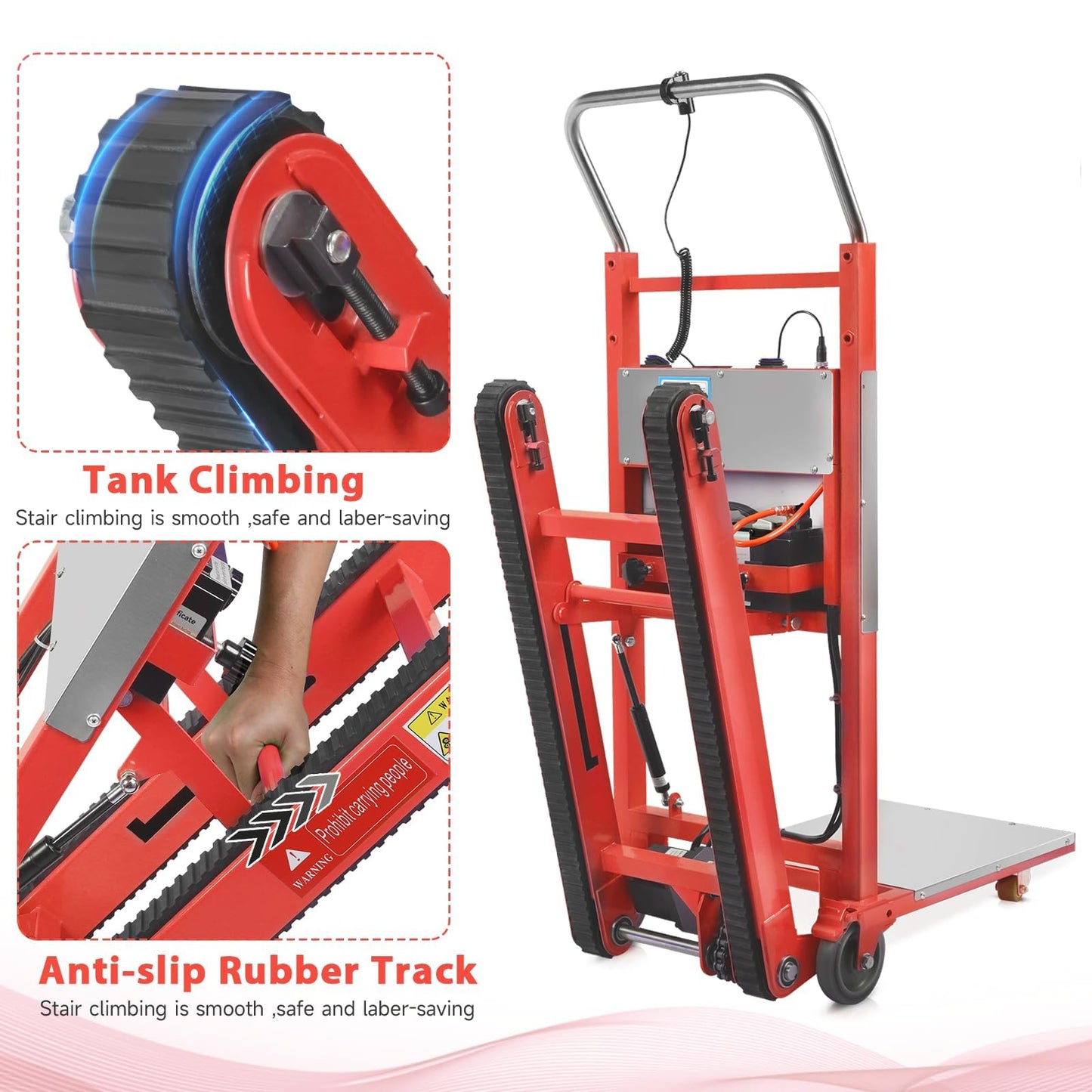 Electric Stair Climbing Dolly, Heavy Duty Stair Climber 900lbs Capacity 1250W Motorized Hand Truck with Ropes & Foldable Design for Moving Furniture