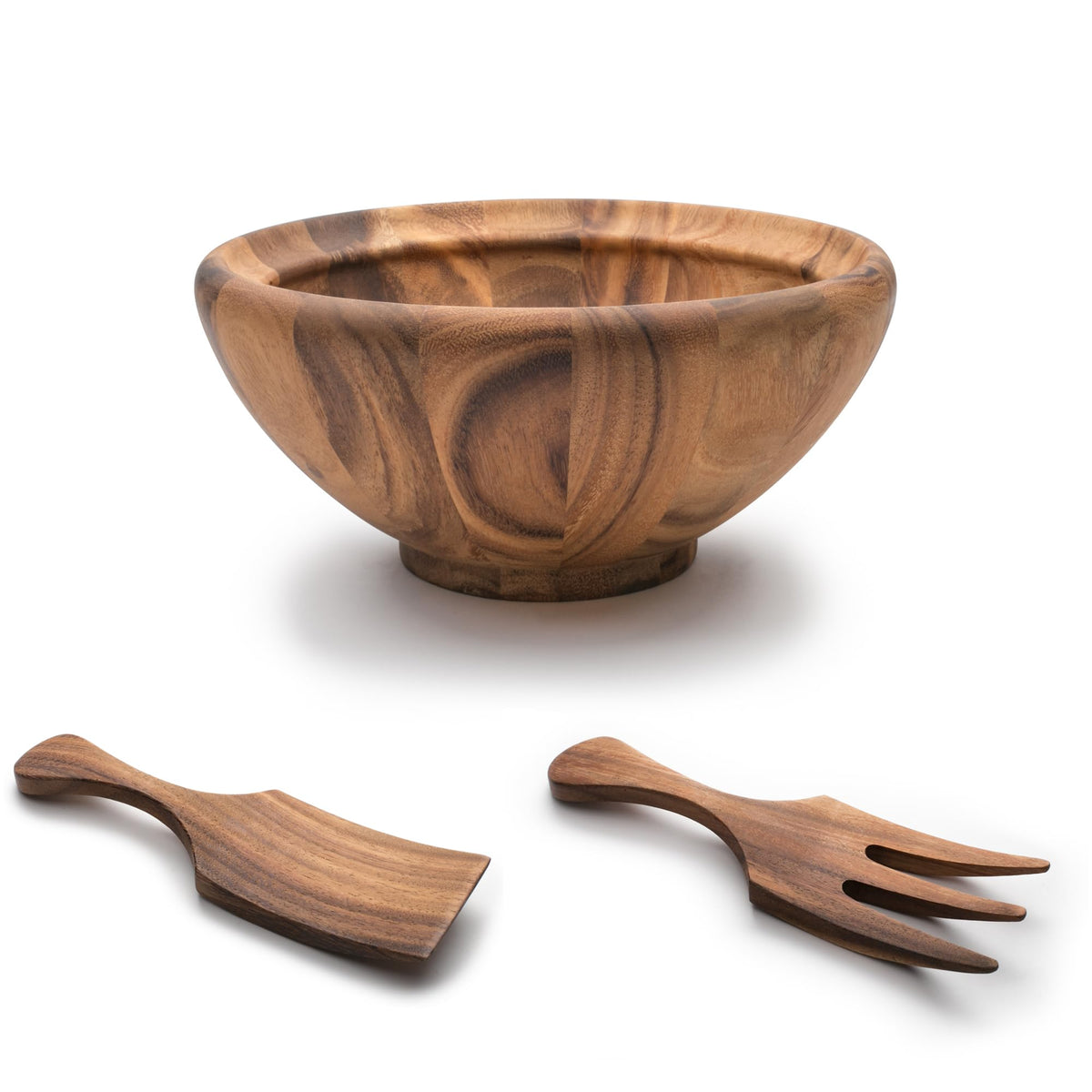 Ironwood Large Salinas Salad Bowl and Farmhouse Salad Utensil Set, Acacia Wood