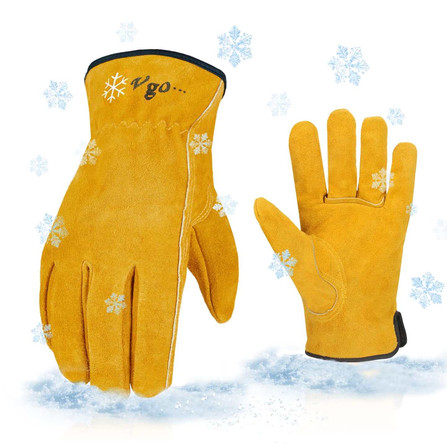 Vgo... Winter Work Gloves Gardening in Cowhide, Thermal Gardening Gloves in leather in Cold Weather for Freezer Yard Warehouse Utility, 1 pair