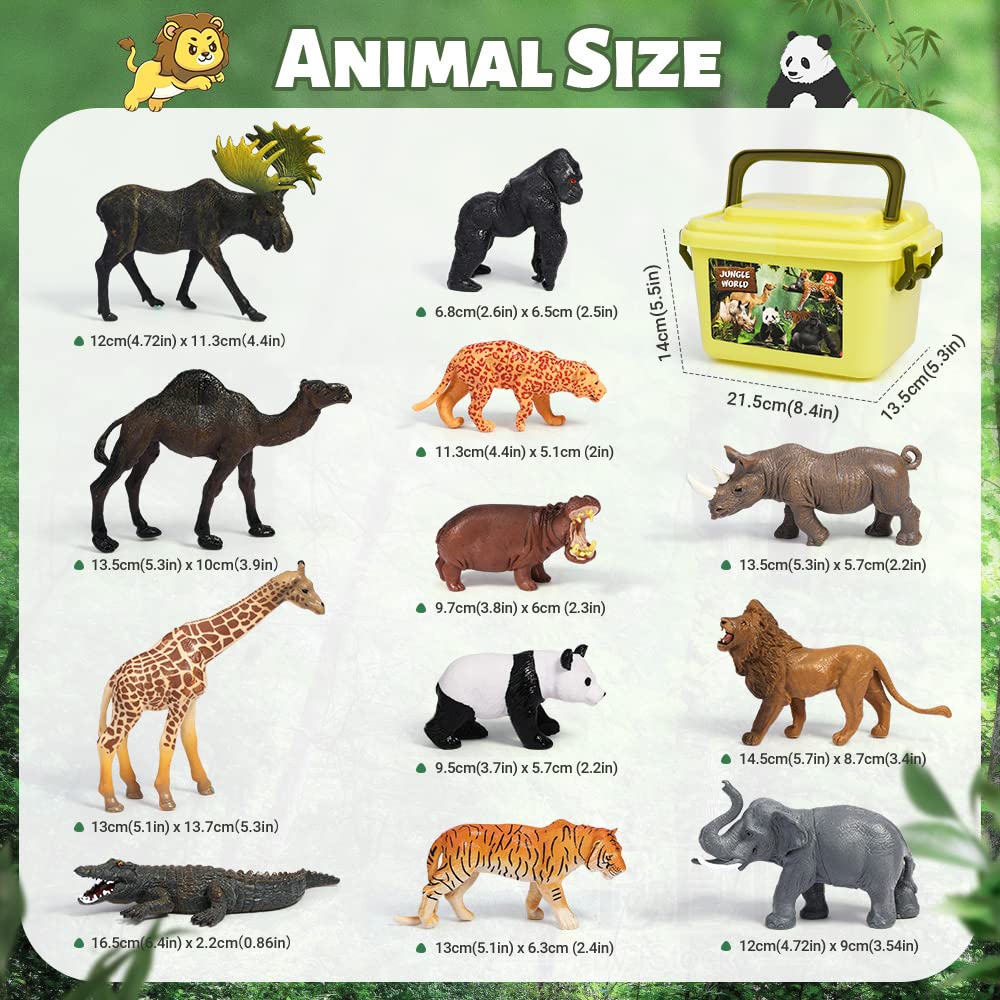 FRUSE Safari Animals Figures,12PCS Jumbo Wild Zoo Animals Figurines,Realistic African Jungle Animals Playset with Panda,Lion,Elephant,Educational Learning Toys for Toddlers Kids 3-5