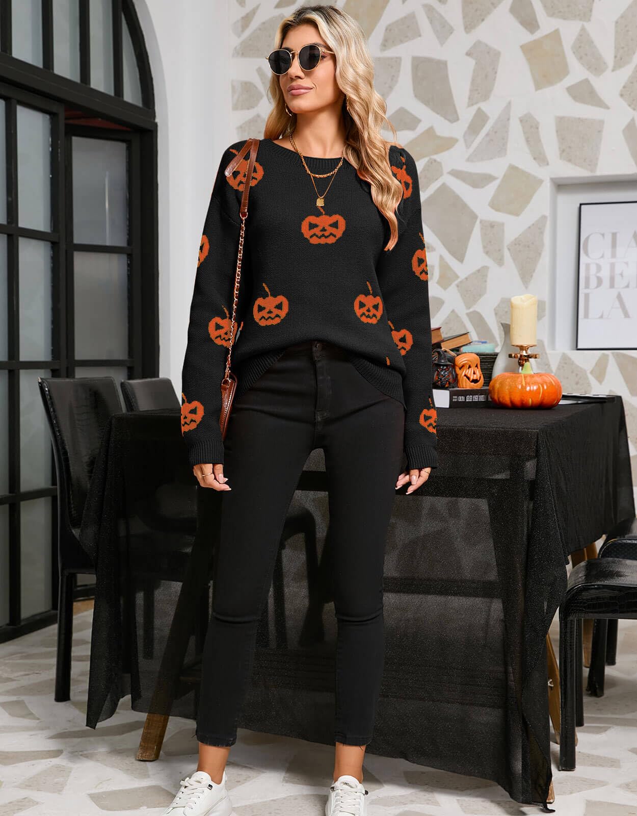 Alsol Lamesa Women's Cute Heart Sweater Crew Neck Long Sleeve Pullover Halloween Sweaters for Women