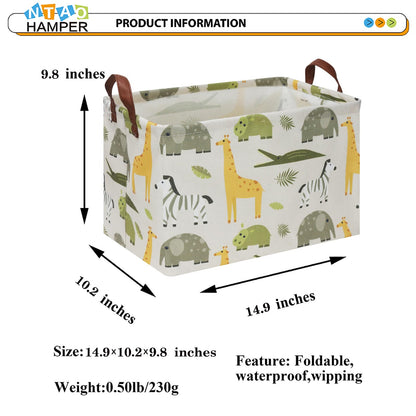 NTAOHAMPER Rectangular Green Storage Basket,Collapsible Gift Basket with Handles,Kids Toys/Books Box,Room Decor(Green Animal)