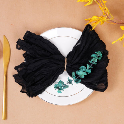Nydotd 6pcs Halloween Cheesecloth Napkins 20 x 20 Inch Boho Dinner Napkins Wrinkled Rustic Linen Table Decorative Cloth Napkins for Wedding Party Baby Shower Family Everyday Use Easter (Black)