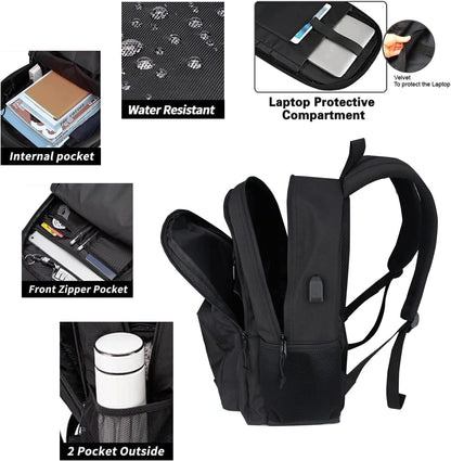 KEOFID Classic Travel backpack for Men and Women, Anti theft Laptop backpack with USB Charging Port for College, Business(Black)