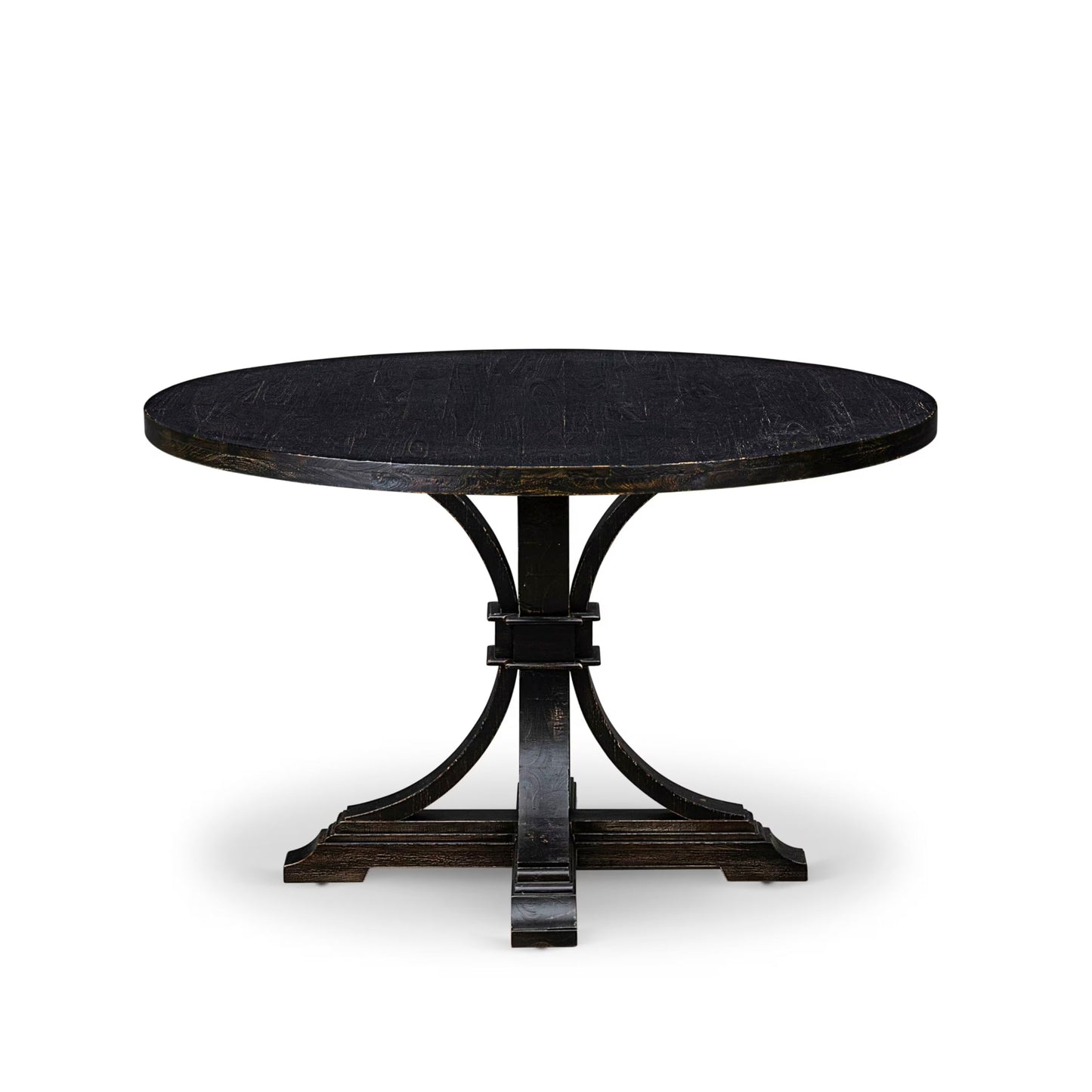 Luxe by East West Furniture I7MA7-511-34 7-Piece Kitchen Table Set with Polyester 6 Dark Gray Kitchen Chairs, Button Tufted Back, and A Round Dining Table in Sand Blasting Black Finish.
