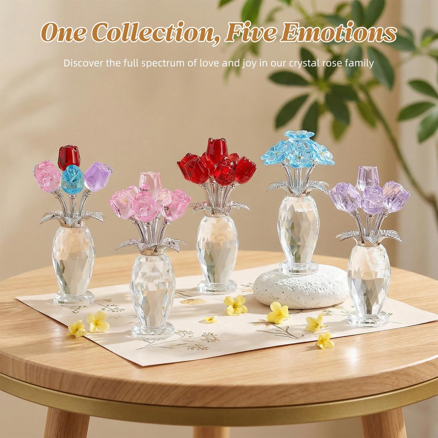 MysticGlitz Crystal Forget-Me-Not Flowers Figurine, Blue Glass Flower Bouquet with Silver-Plated Stem & Faceted Crystal Vase, 5.7" Tall Crystal Collectible, Home Decor