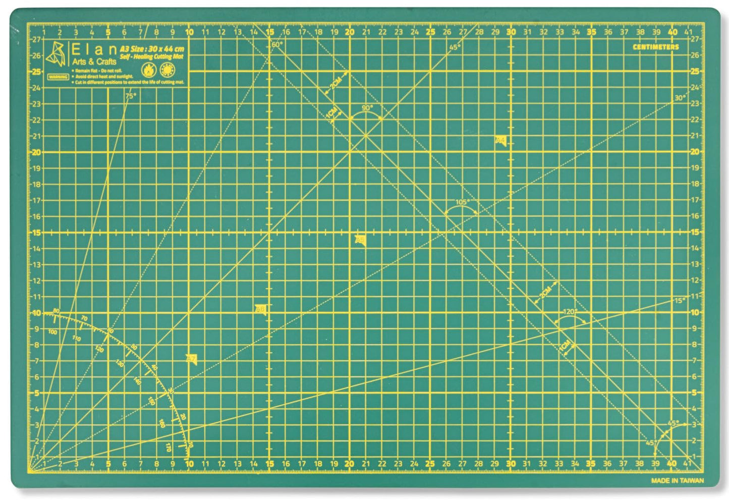 Elan A3 Cutting Mat Green, 5-Ply Hobby Board for Crafts 44X30 CM, Self Healing Cutting Mat A3, Recycled PVC Craft Board for Sewing & Quilting