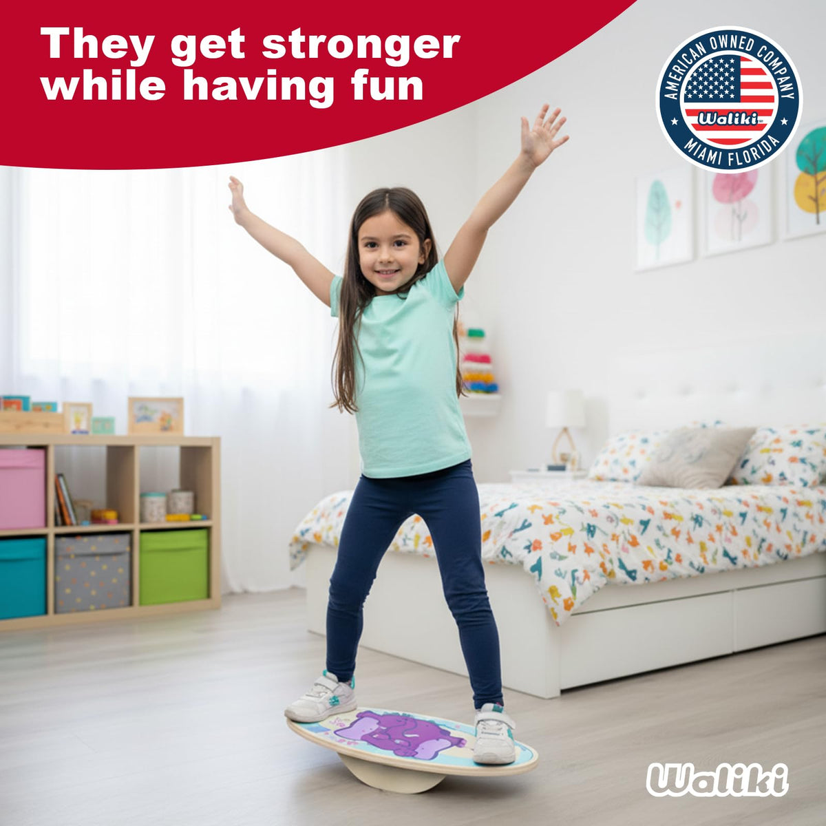 WALIKI Wood Balance Board | Ages 3-8 | Toddlers and Kids | Pink