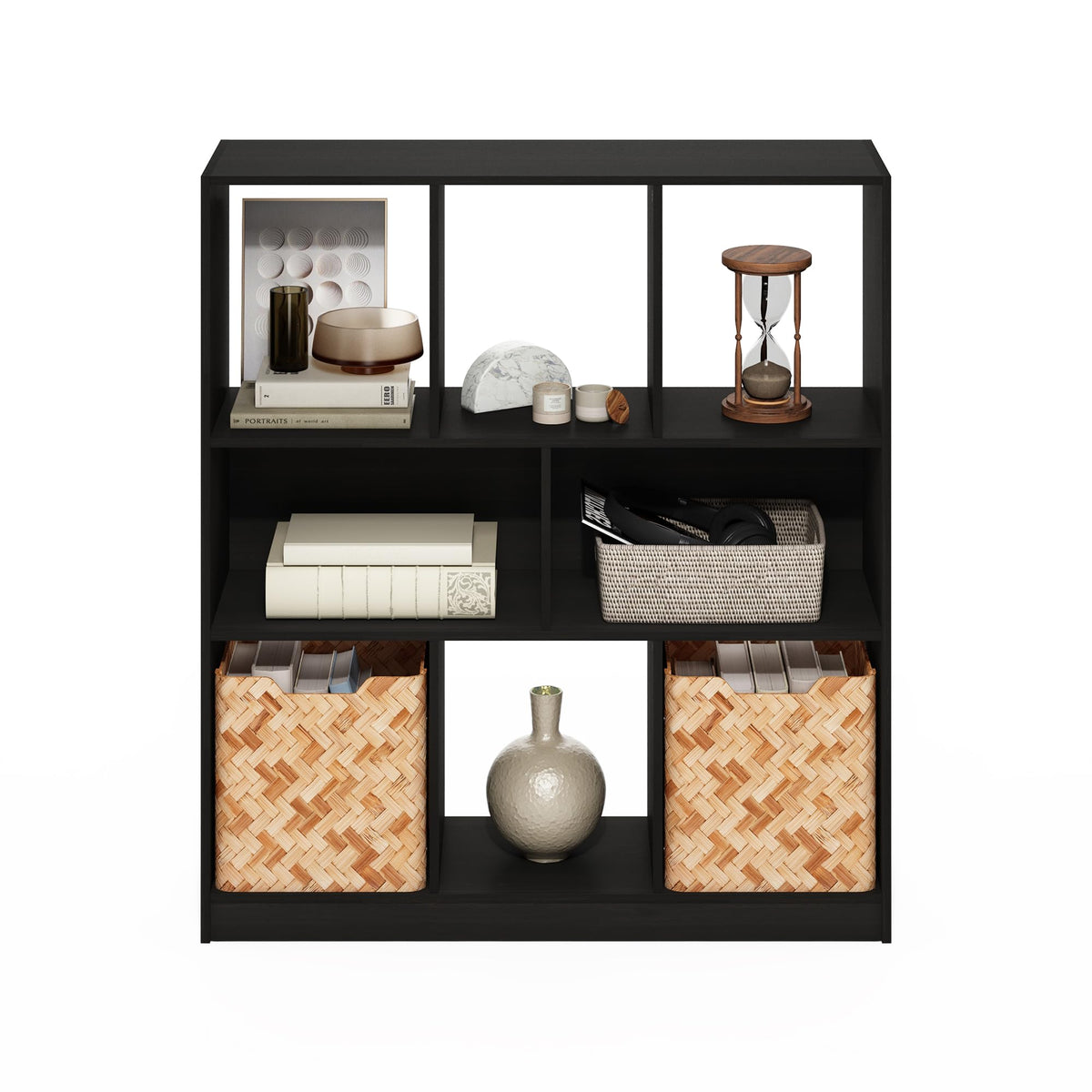 Furinno DALY Book Shelf, 8-Cube Bookshelf, Horizontal Cube Storage Organizer Bookcase, 10.9 x 35.4 x 39.4, for Living Room, Bedroom, Home Office, Espresso