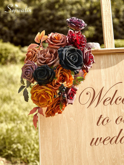 Serwalin Fall Aritificial Flowers Orange Silk Flowers Purple Black Roses Fake Flowers for DIY Centerpieces Boutonnieres Cake Fall Floral Home Decoration