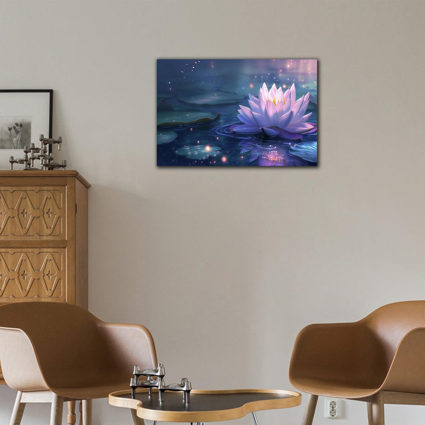 Lotus Flower Wall Art, Zen Canvas Print Wall Decor, Pink Purple Lotus Flower Bloom in Water Picture for Zen Office Decor Meditation Poster Artwork, Framed Home Decor for Yoga Spa Room 18x24 Inches