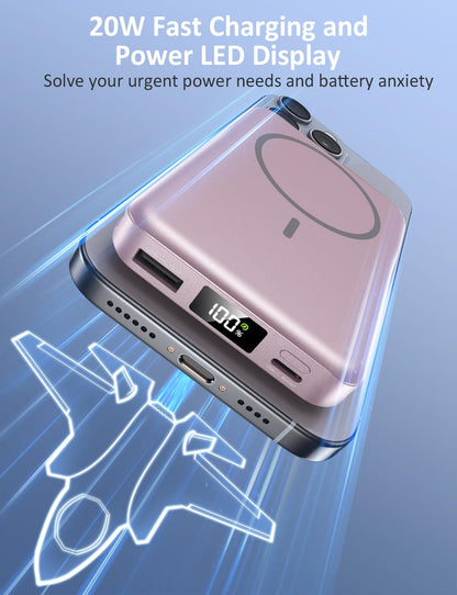 Magnetic Portable Charger, 10000mAh Power Bank, 5 in 1 Portable Charger with Built in Cable, 20W Fast Charging for Magsafe Battery Pack Compatible with iPhone 17/16/15/14/13/12 Pro/Pro Max Series