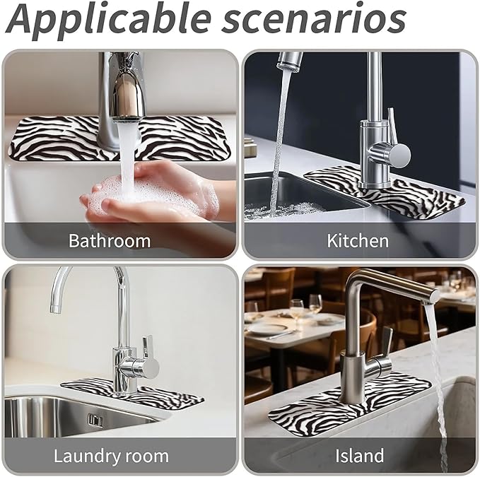 Kitchen Sink Splash Guard，Black-white checkered- Faucet Mat Sink Gadgets-Super