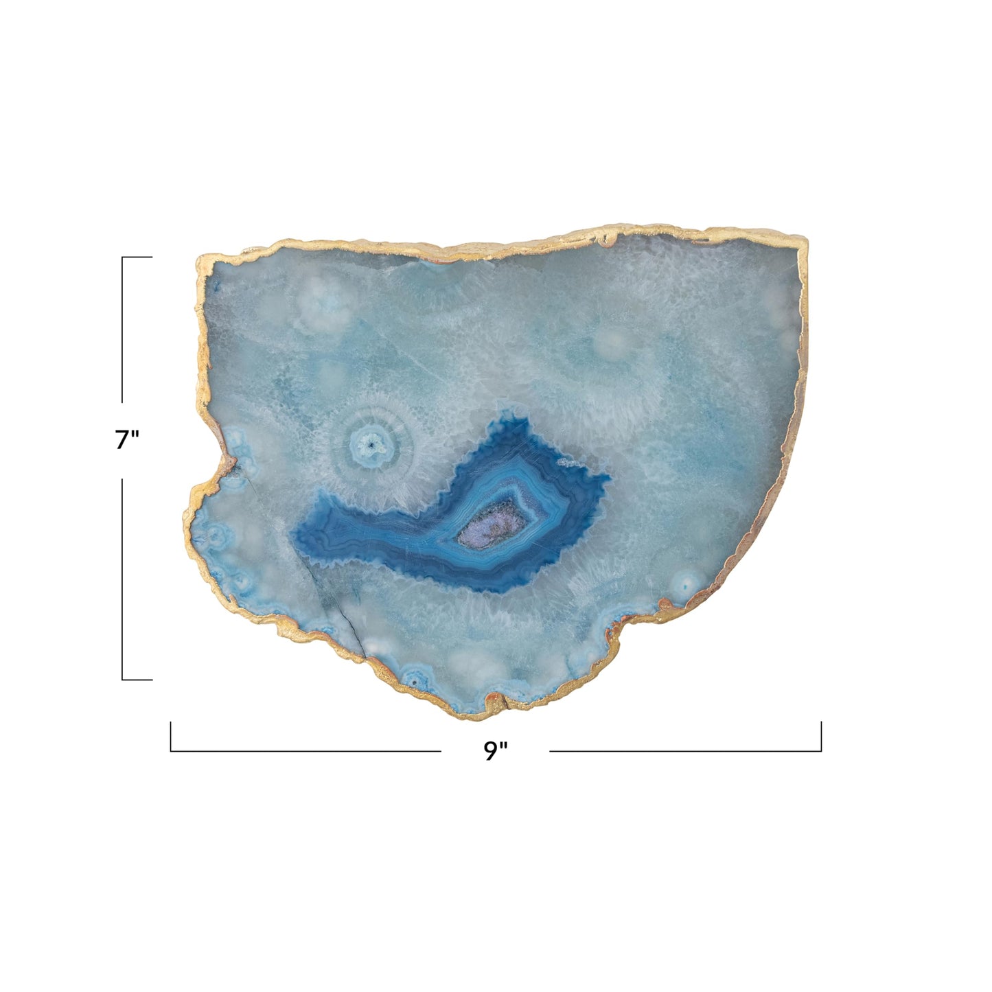 Creative Co-Op Agate Slab Tray with Gold Electroplated Edge, Blue