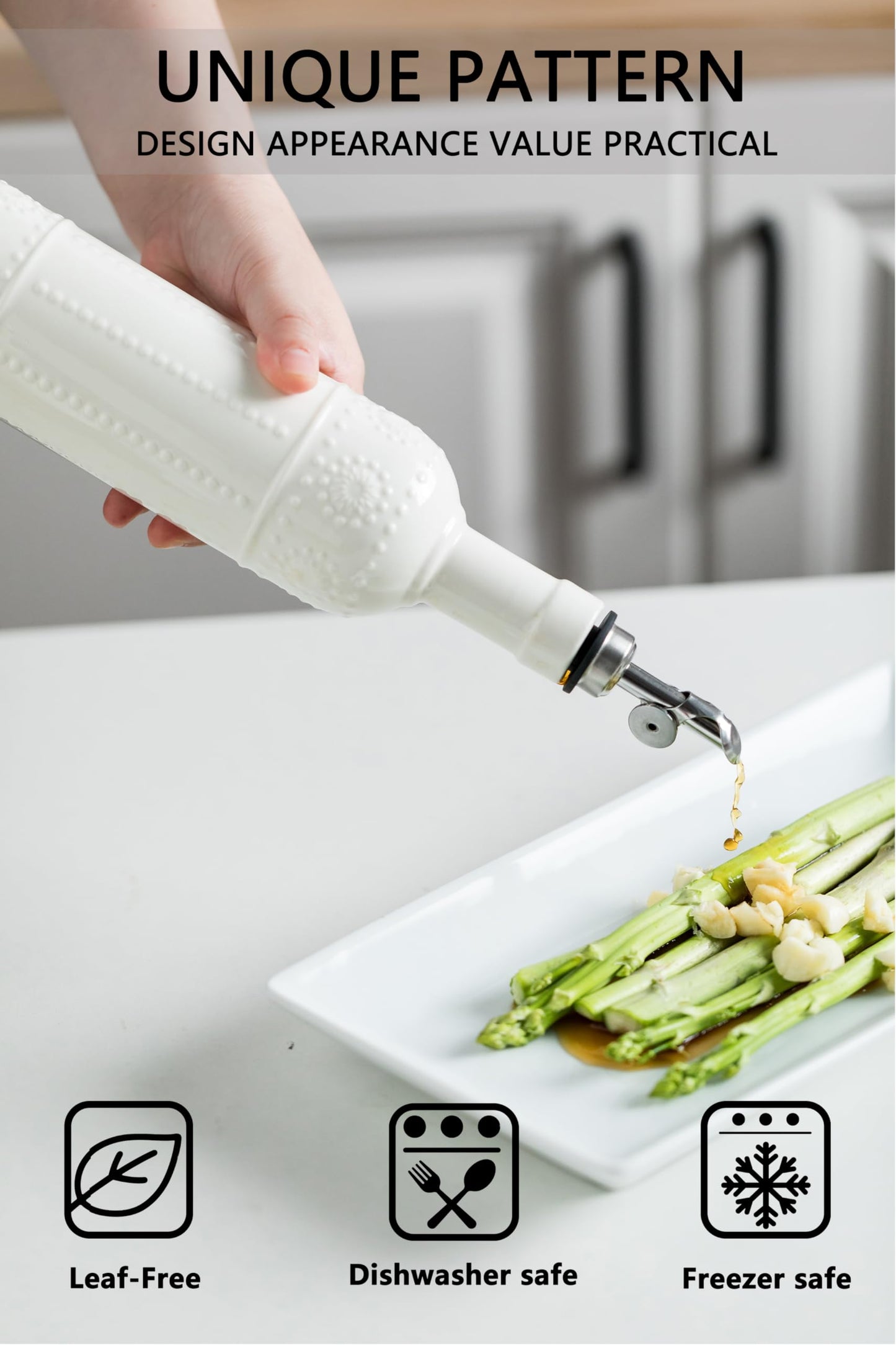 LYEOBOH Olive Oil Dispenser Bottle with Spout, 17 OZ Oil Dispenser for Kitchen, Ceramic Dispensing Bottles for Kitchen, Cooking, Gravity Spout, Housewarming Gift