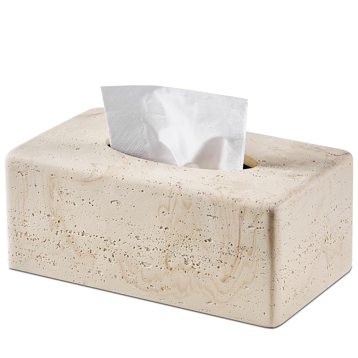 Natural Travertine Textures Tissue Box Cover Rectangular (Only Suitable for Standard Sized Tissue Box) for Decor,Resin Tissue Box for Bathroom Countertop,Bedside,Office（Made of Resin, Height of 4 in