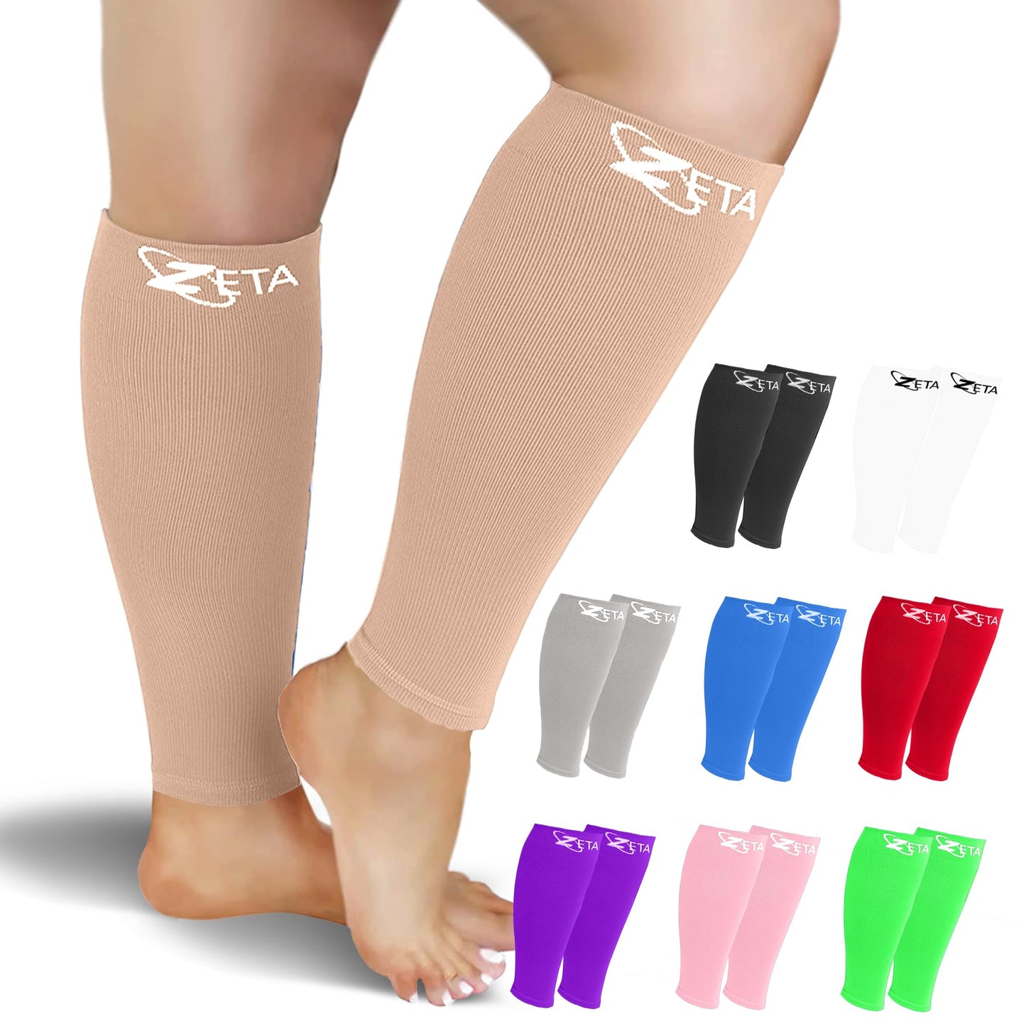 Zeta Wear Plus Size Support Leg Sleeve - Wide Calf Compression, Great for Travel & Flights, Women Love Its Amazing Fit, Cotton-Rich Comfort & Soothing Relief, 1 Pair, 3XL, Nude
