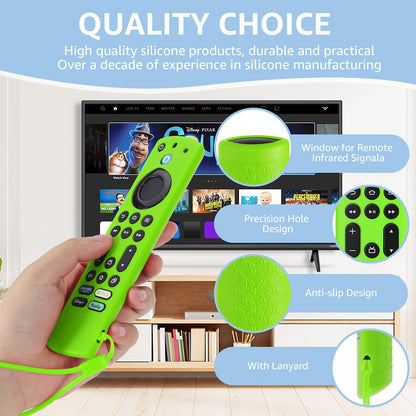 OneBom (2pcs) Silicone Remote Cover for Firetv 4K Max (2nd)/ Insignia/Pioneer/Omni (QLED) Series Alexa Voice Remote Enhanced w, Anti-Slip Protective Case with Same Color Lanyard(Glow Purple&Glow Blue)