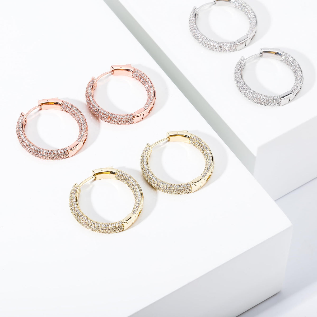 TOPGRILLZ Iced Out Hoop Earrings Cubic Zirconia Huggie Cartilage Cuff Hypoallergenic 14K Gold Plated Luxury Fashion Round Circle Earrings For Women-29mmSilver