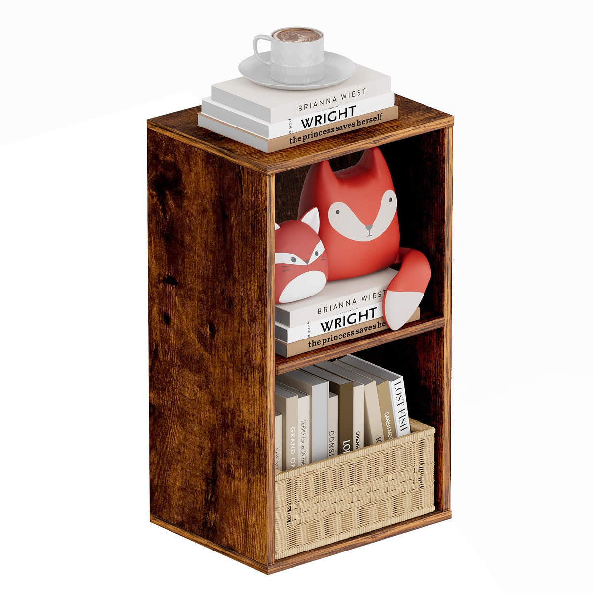 Nestwise Book Shelf, Wooden Cube Storage Organizer with 11" Open Cubes, Stackable Bookcase for Room Divider Storage, Bookshelf for Living Room, Bedroom, Office (Indonesian Antique Oak, 2-Cube)