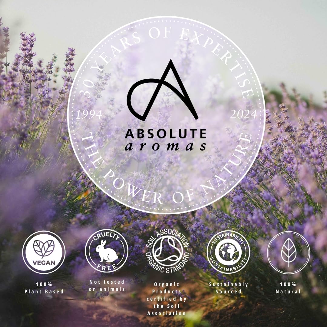 Absolute Aromas Organic Lavender Essential Oil 10ml - 100% Pure, Natural, Vegan, Undiluted and Cruelty-Free - for use in Diffusers, Oil Burners and Aromatherapy Blends