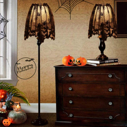 Orgrimmar 2 PCS Halloween Spider Web Lamp Shades Topper Lace Cobweb Window Door Fireplace Mantle Scarf Cover with 2 PCS Ribbon for Halloween Themed Party Decoration, 20" x 60"