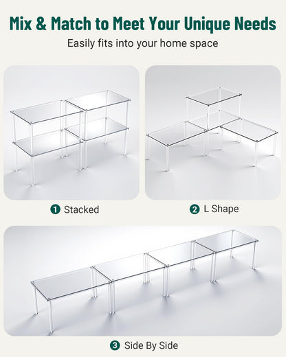 Bobomoment Acrylic Cabinet Organizer, Set of 2 Shelf Organizer, Spice Rack Organizer for Cabinet, Desk Countertop Organizer, Stackable Shelves for Pantry Kitchen Storage and Organization