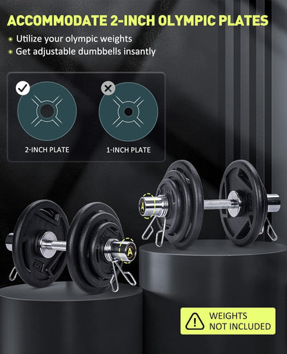 Pair of 16" Olympic Dumbbell Handles, Loadable Dumbbell Bars for 2-inch Olympic Weight Plates Great for Home Gym Strength Training, Weight Bars with 2 Pair of Spring Collars