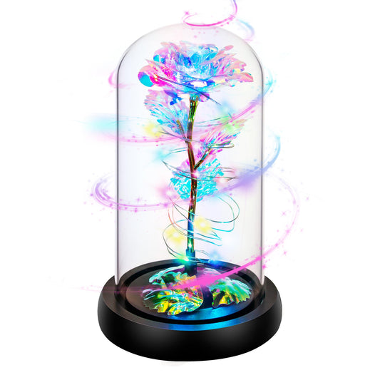 Childom Valentines Day Rose Gifts for Her,Birthday Gifts for Women Mom Mothers Day,Flowers for Delivery Prime,Rotating Colorful Light Up Rose in A Glass Dome,Anniversary Valentines Rose Gift for Wife