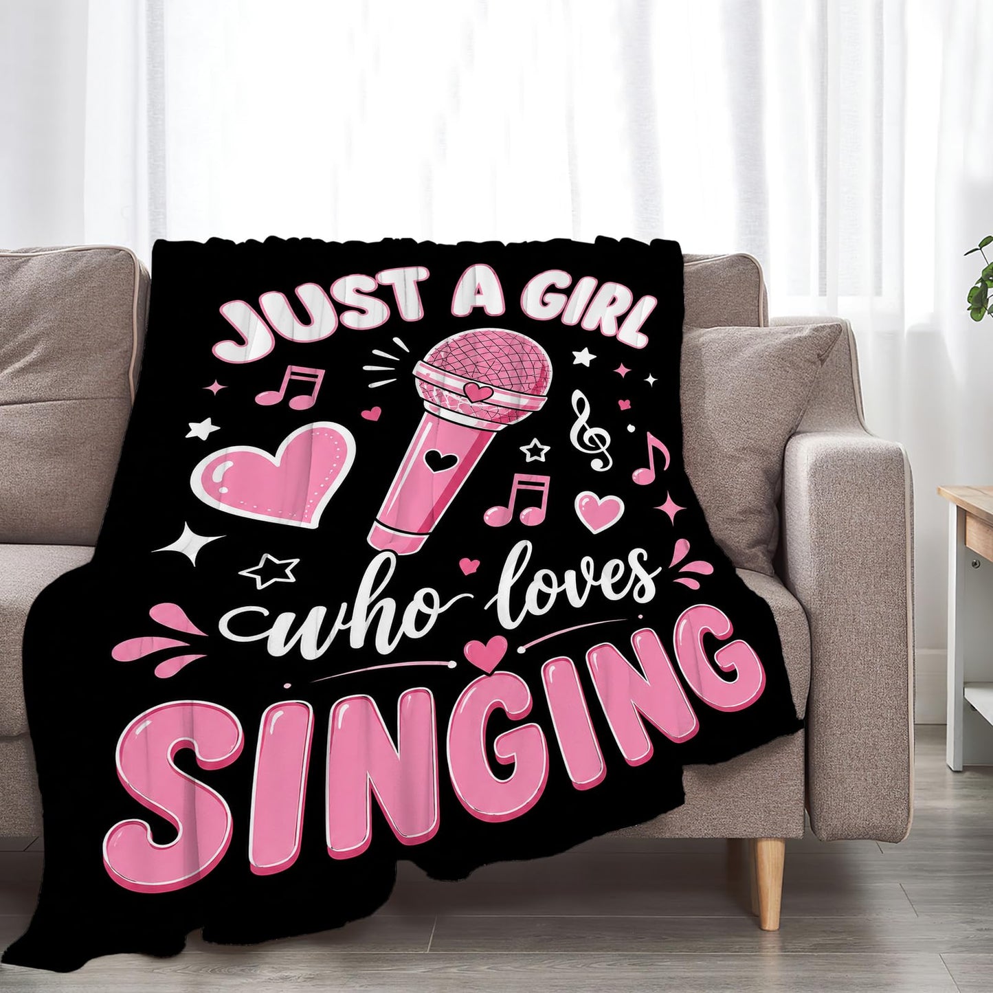 Singing Blanket Soft Fuzzy Fleece Just A Girl Who Loves Singing Throw Blankets Decor Cozy Warm Plush Flannel Music Blanket Gifts for Girls Women Singer Home Decor Stuff Sofa Couch Bed 50"X40"