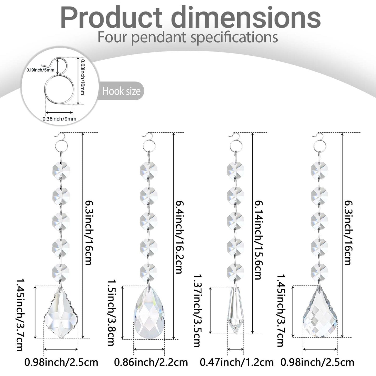 20 Pcs Crystal Prisms Hanging Assortment, Clear Teardrop & Icicle Chandelier Replacement Parts with Hooks, Multi-Shape Suncatchers for Windows Lamps Christmas Tree Home Party Decor (Clear, 20 Pcs)