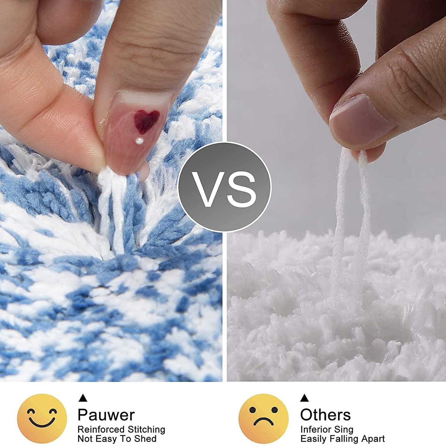 Pauwer Fluffy Bath Mat Sets 3 Piece Washable, Microfiber Non Slip Washable Bath and Pedestal Mat Sets Water Absorbent Bathroom Floor Carpet Rug Shower Rug, Blue