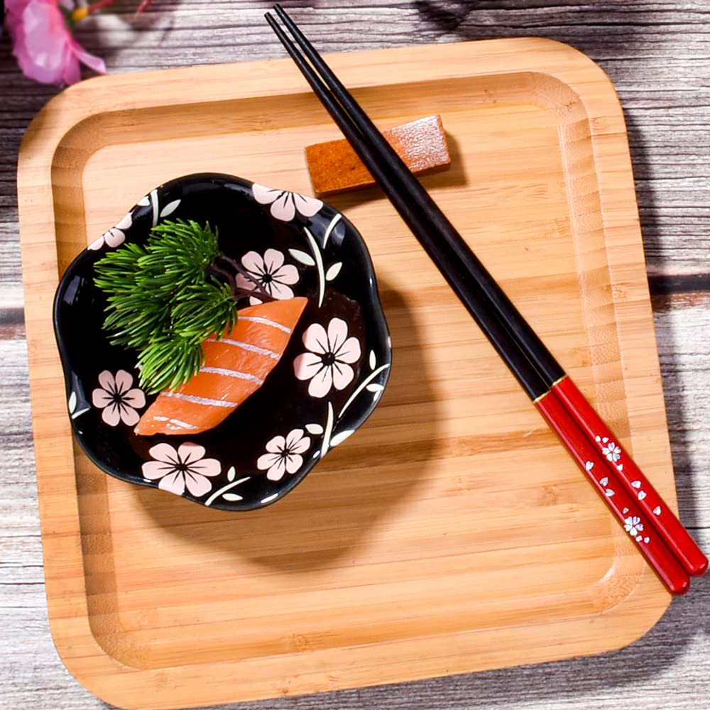 Whitenesser Japanese Black Sakura Soy Sauce Dish for Sushi, Porcelain Dipping Bowls Sauce Cups Set of 6