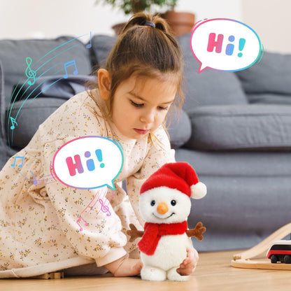 Easfan Talking Snowman Repeats What You Say Walking Singing Stuffed Animal Interactive Plush Toy Funny Walking Toy for Kids Toddlers Christmas Der Gifts,9''