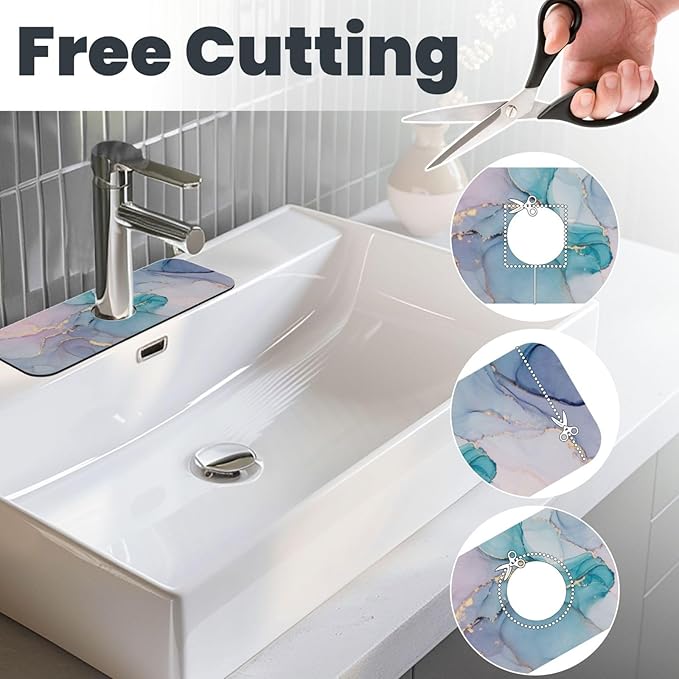 Colorful Marble Abstract Kitchen Sink Splash Guard Faucet Mat Super Absorbent