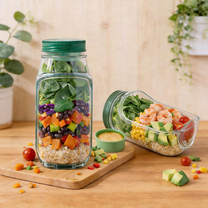 16-in-1 Vegetable Chopper with Container & Side-Opening Salad Jar – Perfect for Vegetable Salads at Lunch and Dinner.Chopper Set Functions as an Onion Chopper, Potato & Carrot Grater, and More.