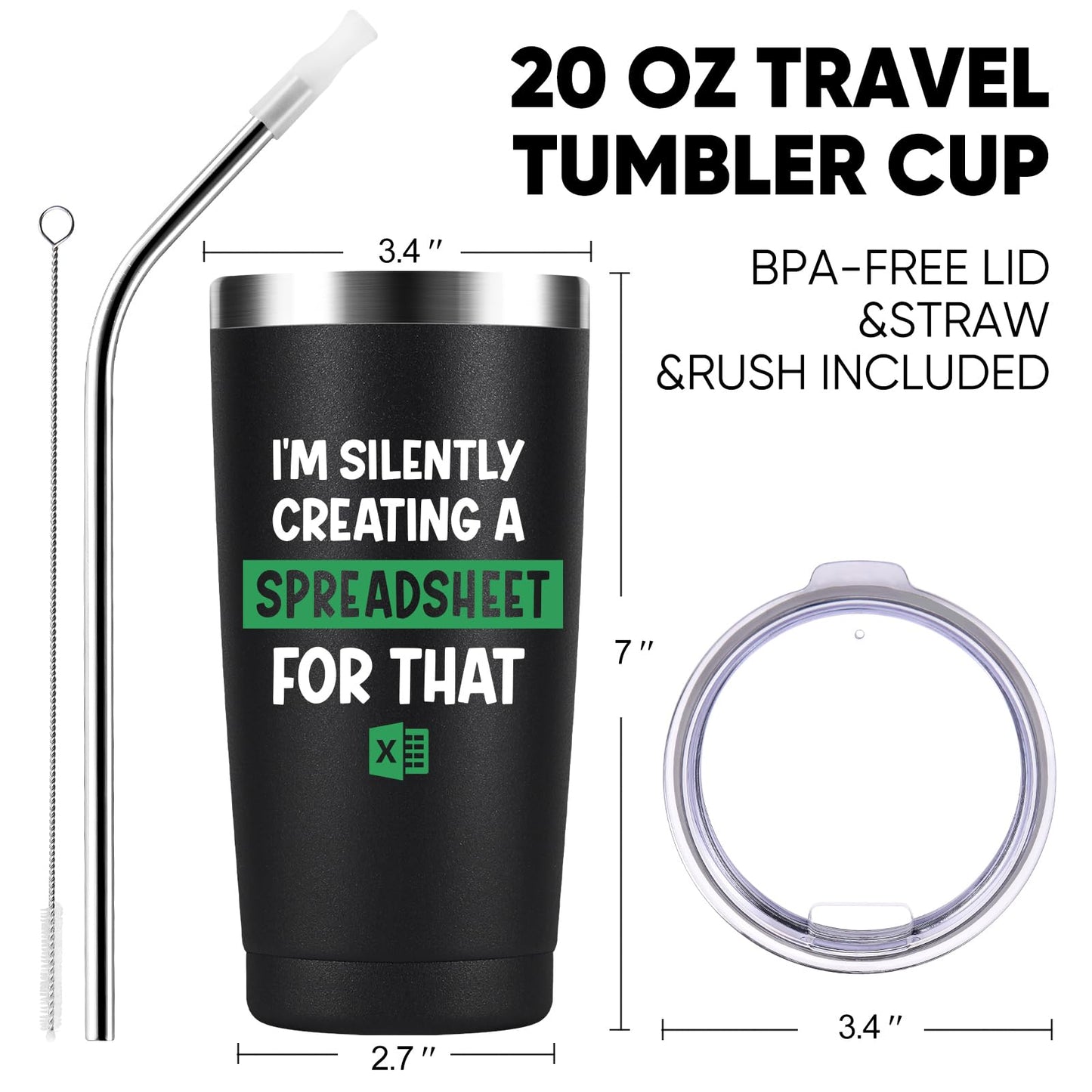 I'm Silently Creating A Spreadsheet For That- Accountant Gift- Funny for Boss, CPA, Coworker, Women, Men- 20oz Insulated Stainless Steel Tumbler with Lid, Spreadsheet Mug, Birthday Christmas Gift