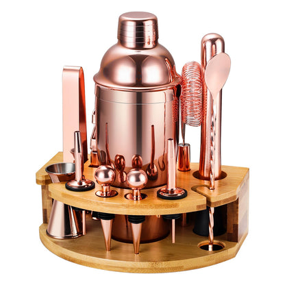 Cocktail Shaker Set Bartender Kit with Stand, 12 Piece Bar Set Drink Mixer Set with Stainless Steel Bar Accessories Tools: 25oz Martini Shaker Jigger Strainer Spoon Muddler for Cocktails (Rose Gold)
