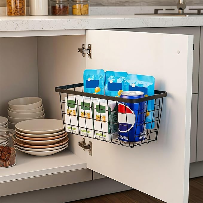 2 Pack Hanging Wall Basket Organizer Over the Cabinet Door Wire Baskets