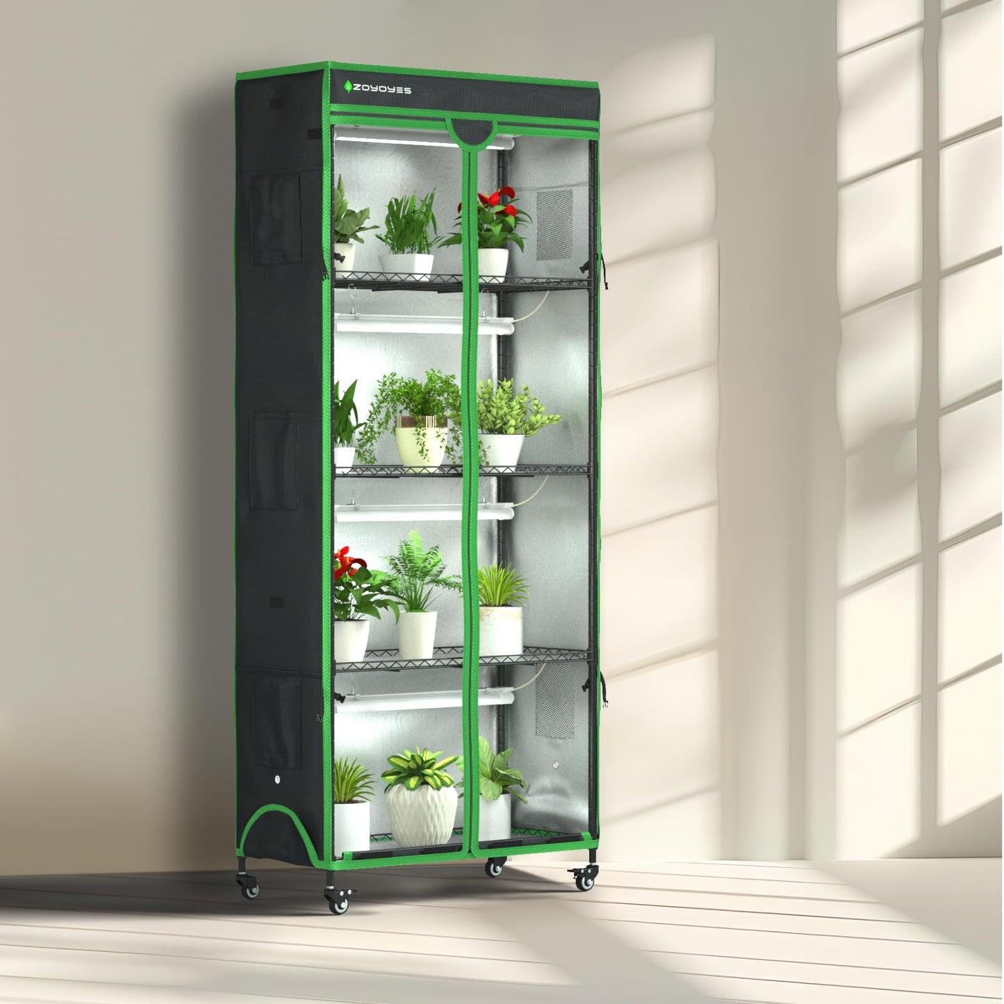 ZOYOYES Indoor Greenhouse with Grow Light, Mini Greenhouse with Cover