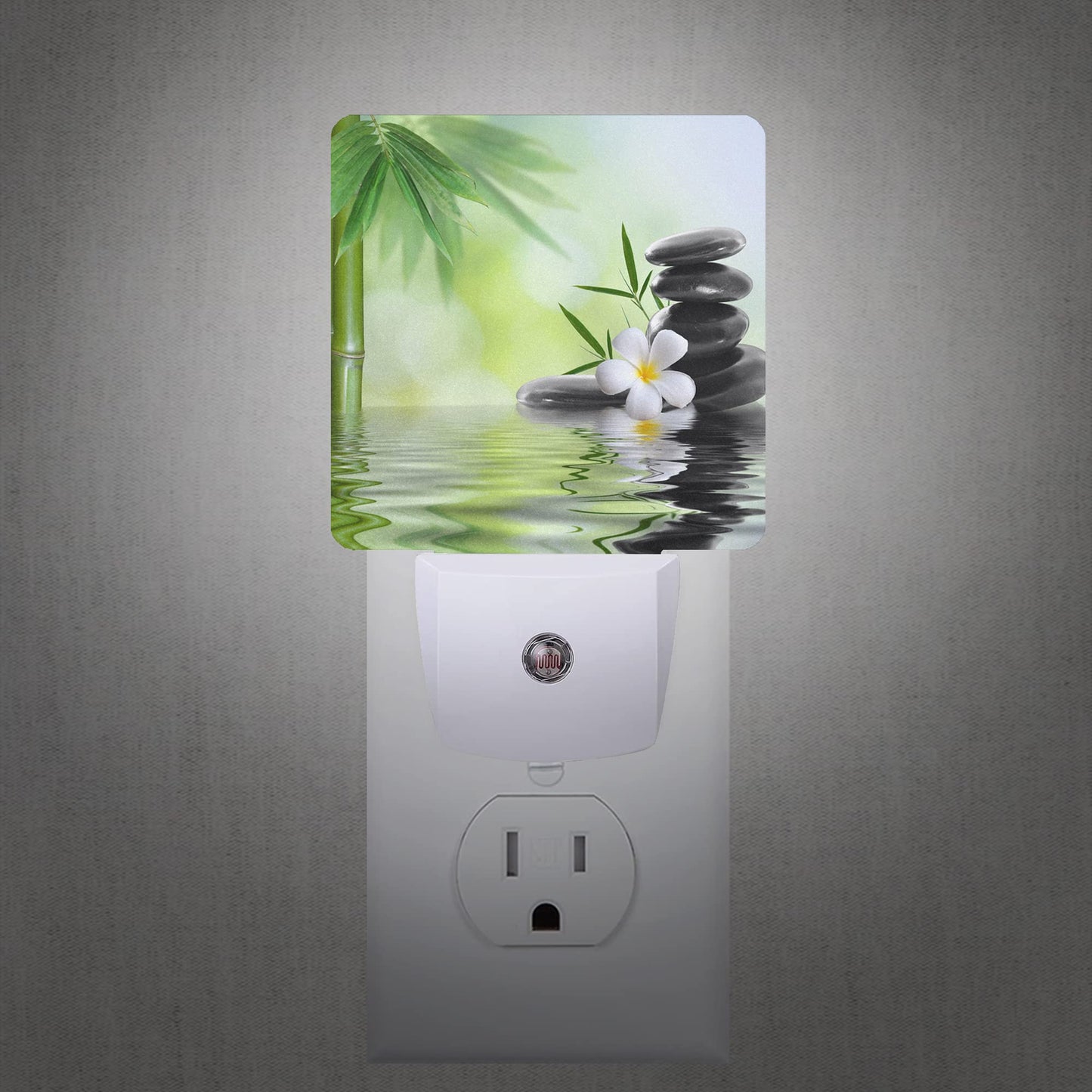 Smoaffly Zen Stones Bamboo Tree Jasmine Flower Spa Night Light Plug-in LED Nightlights Auto Sensor Night Lamp Dusk-to-Dawn Lamp Home Decor for Nursery Children Girls Boys
