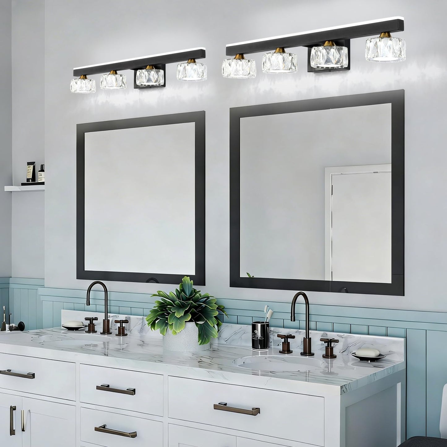 BrkNit Black Crystal Bathroom Vanity Light Fixtures Over Mirror for Bathroom Lighting (4 Lights)