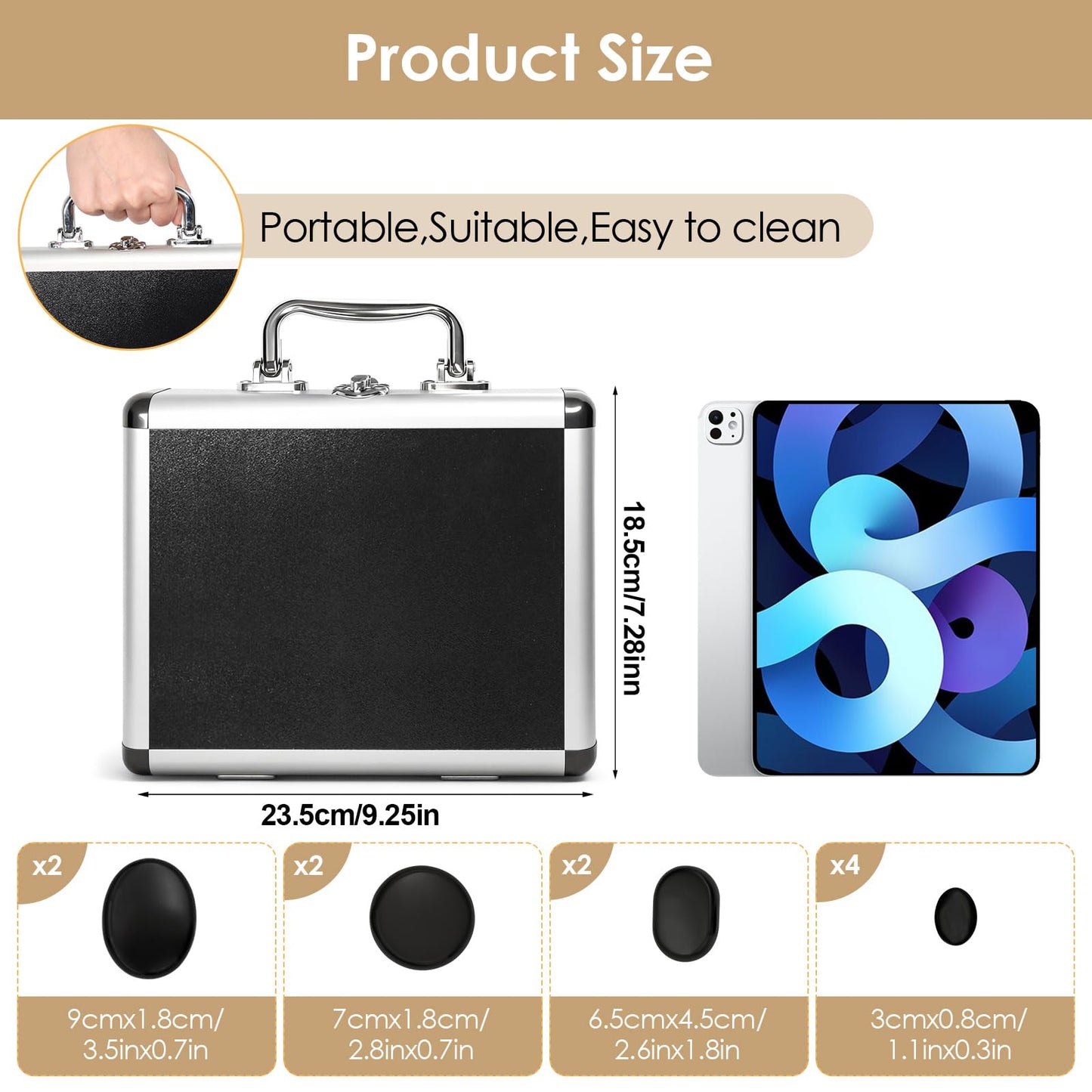 Freudeere 10Pcs Hot Stones Massage Set,Hot Stones Massage Warmer Kit,Portable Hot Stone with Heater for Home Spa Warming Therapy Relaxing
