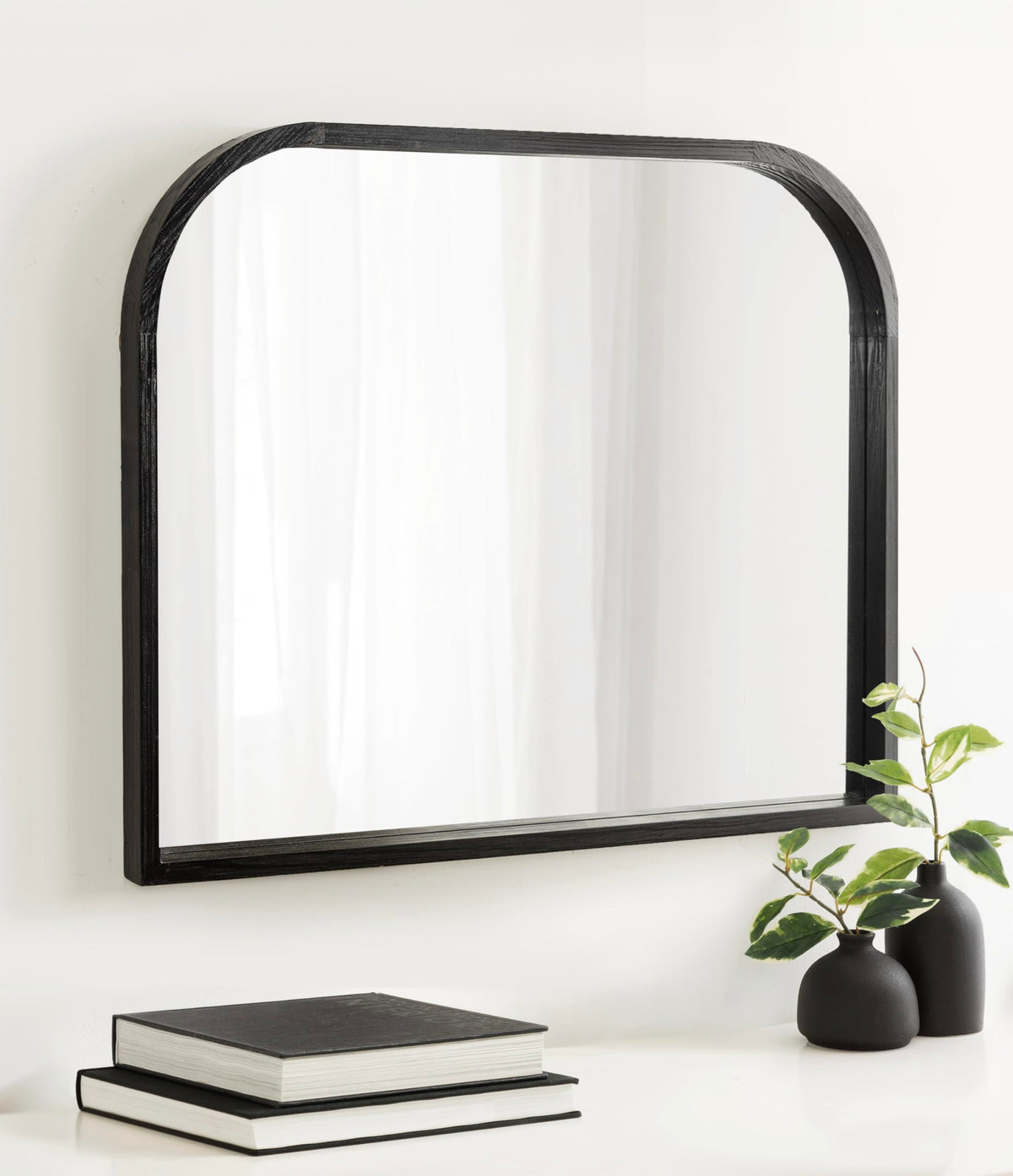 Kate and Laurel Occonor Modern Wooden Arched Mirror, 36 x 28, Black, Transitional Arch Wall Mirror with Geometric Shape for Use as Bathroom Mirror for Vanity or Fireplace Mantel Mirror