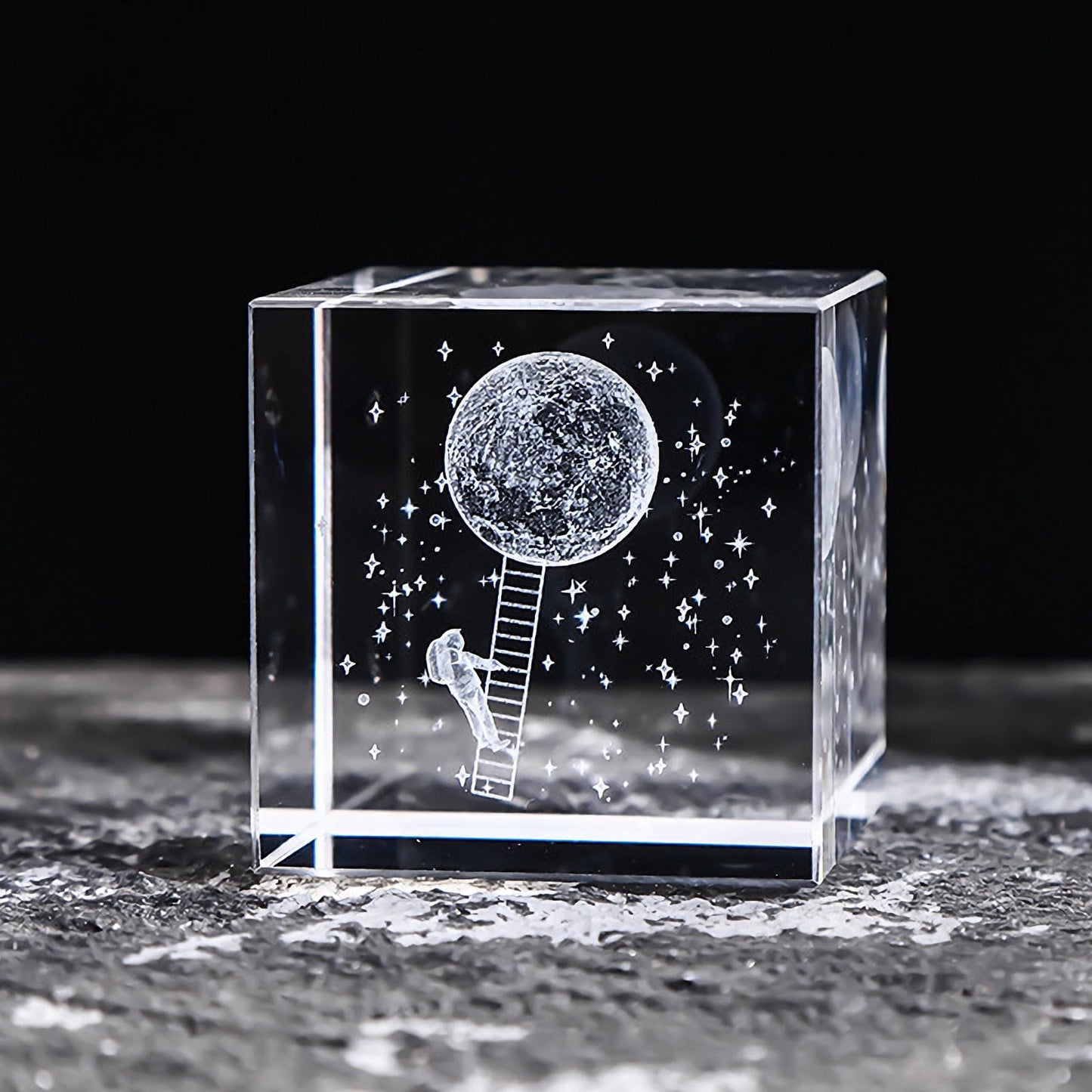 Hikiwin 3D Moon in Crystal Glass Cube Paperweight, Laser Engraved 3D Gift Decorative Quartz Glass Cube, Laser Engraved Statue Model Home Decor, Climb the Moon, 2.3 Inches, 1 Piece